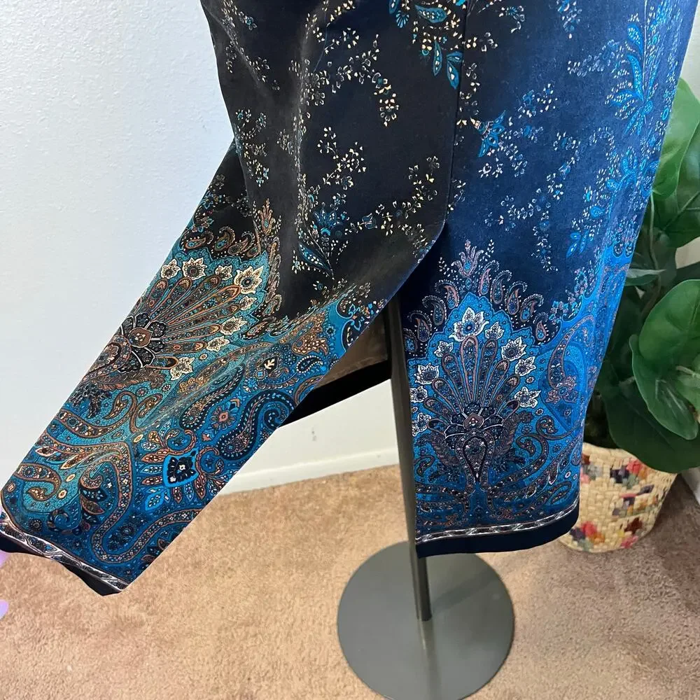 Briggs Vintage 90s Black Turquoise Print Maxi Skirt Size 12 / Medium